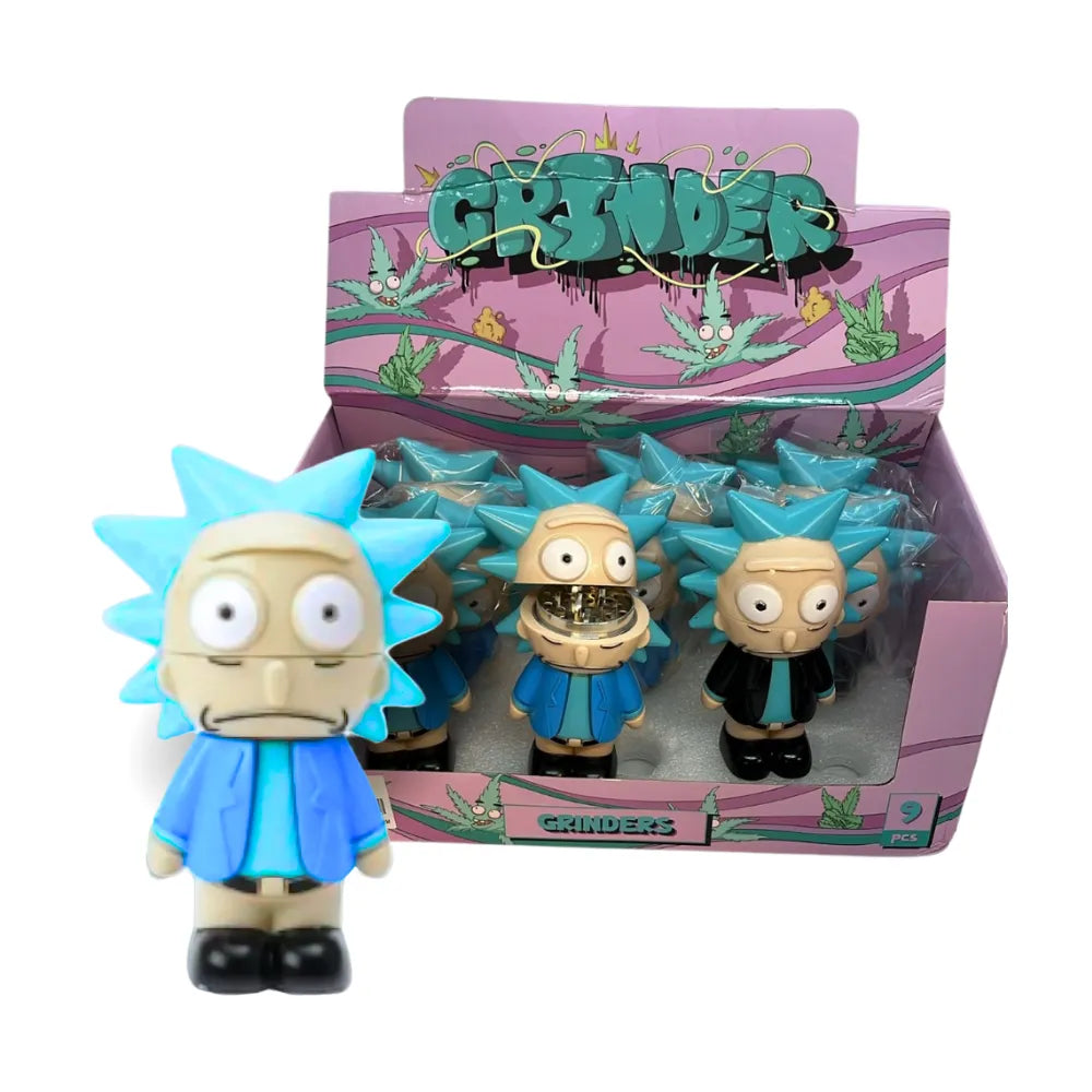 Rick and morty grinder in a box of 6 with the word grinder on the packaging