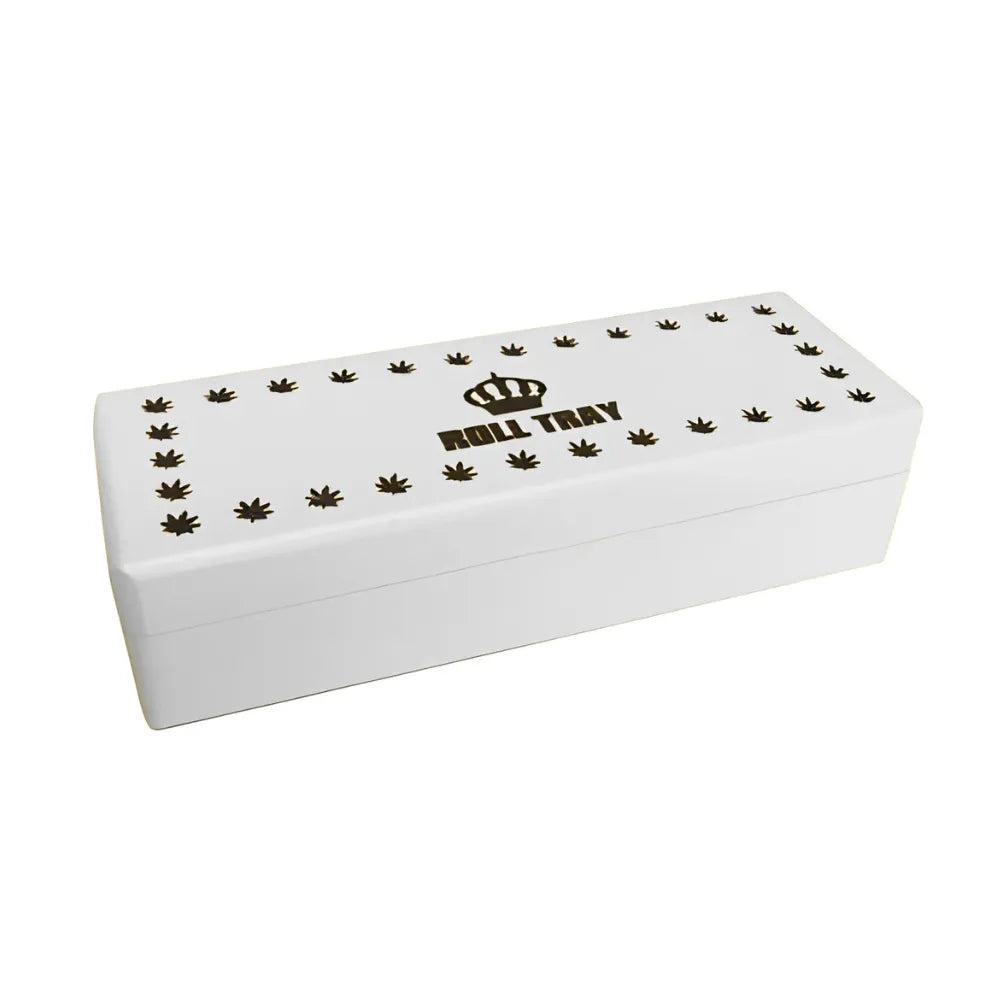 White small wooden box with "Roll Tray" branding on a white background