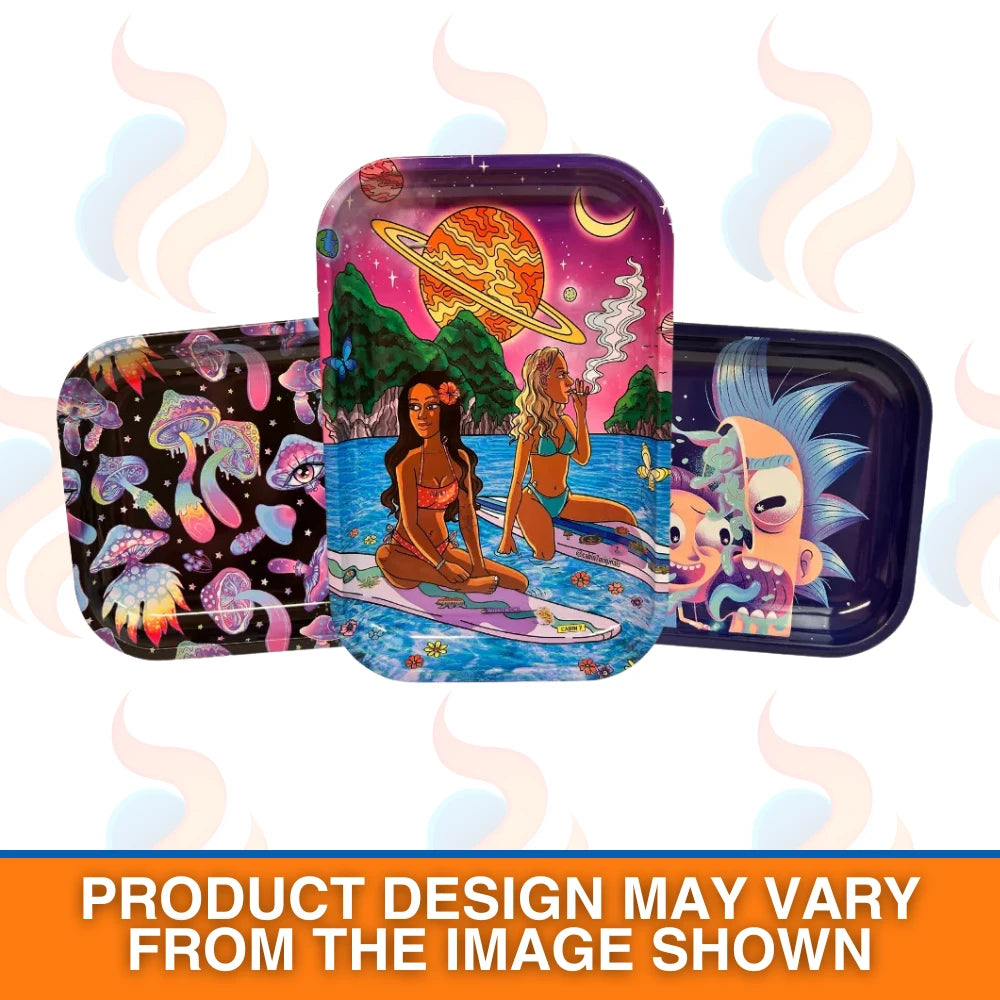 Metal Rolling Trays – Psychedelic & Cartoon Design Rolling Trays on a white background