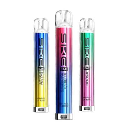 Three SKE vape bars in different flavors on a white background