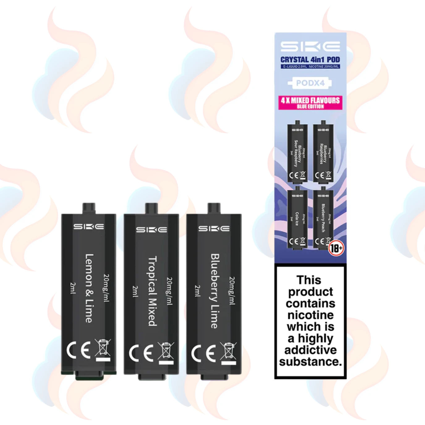 Three SKE 2400 refills on a white background with UK Vape Supply Logo