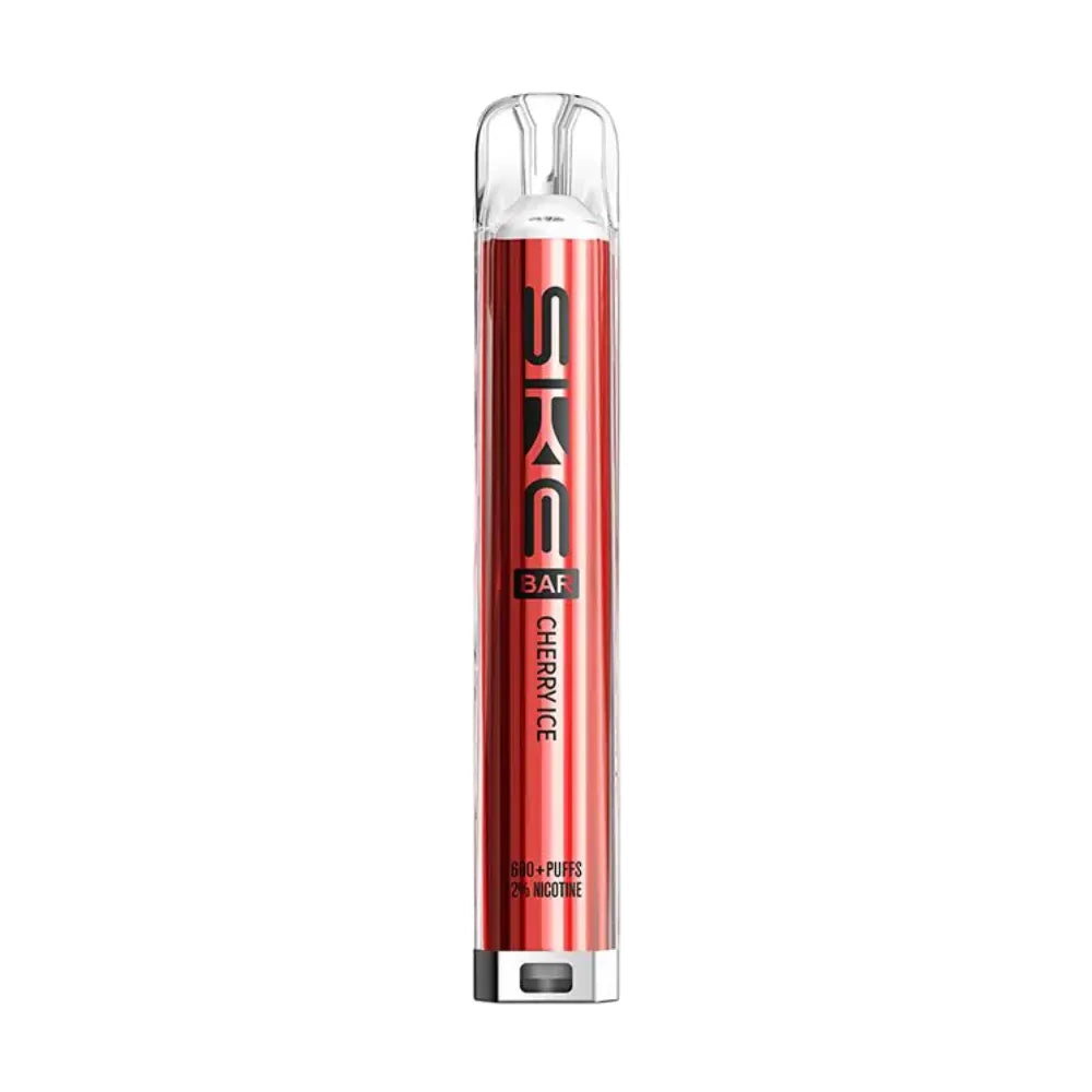 Red vape pen with 'SKE' branding on a white background