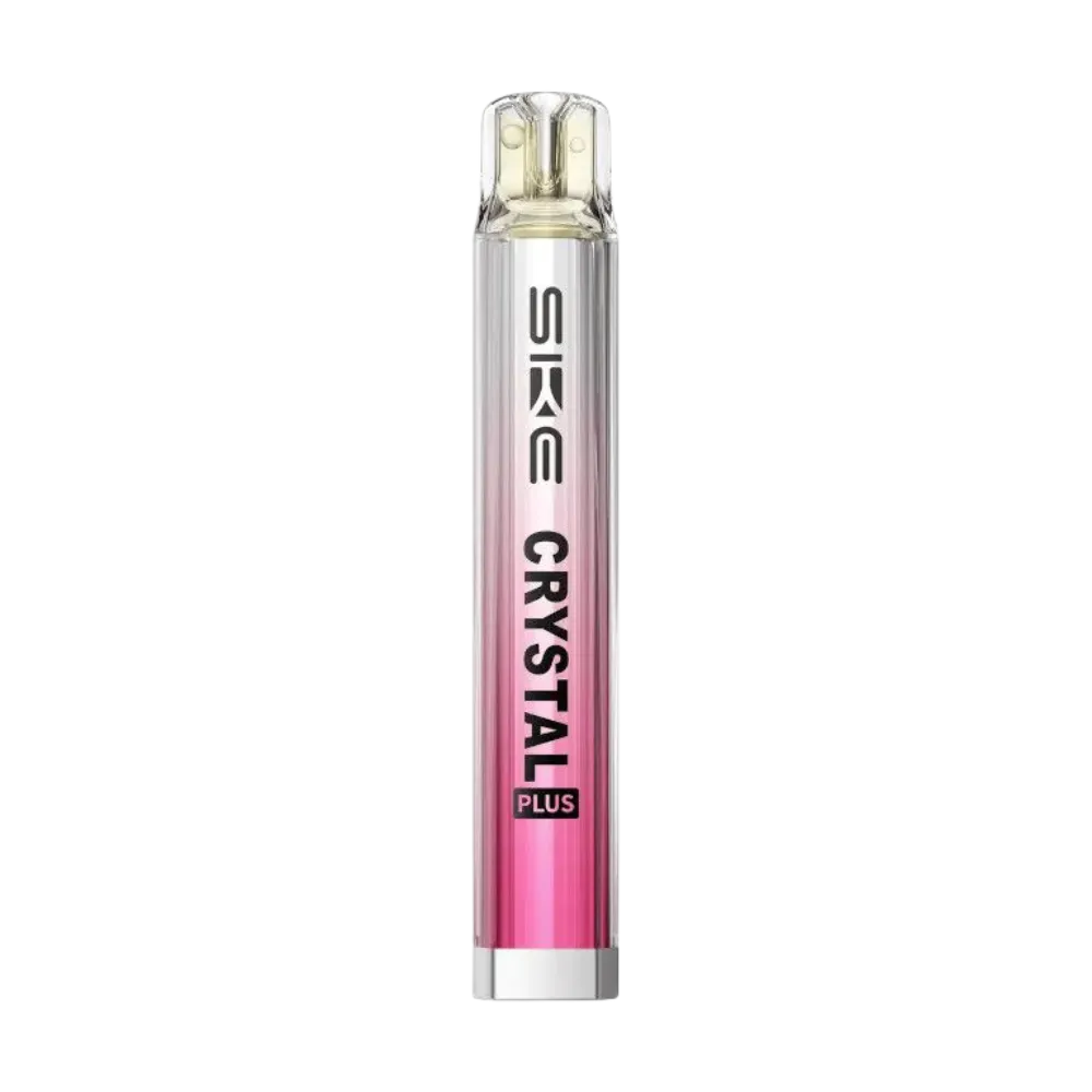Pink and silver SKE Crystal Plus vape pen on a white background