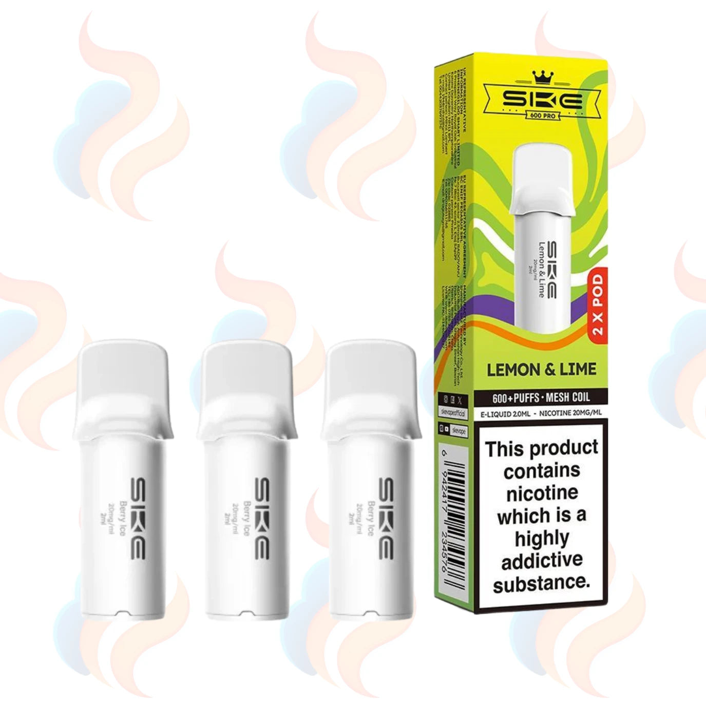 Three SKE Pro 600 refills on a white background with UK Vape Supply Logo
