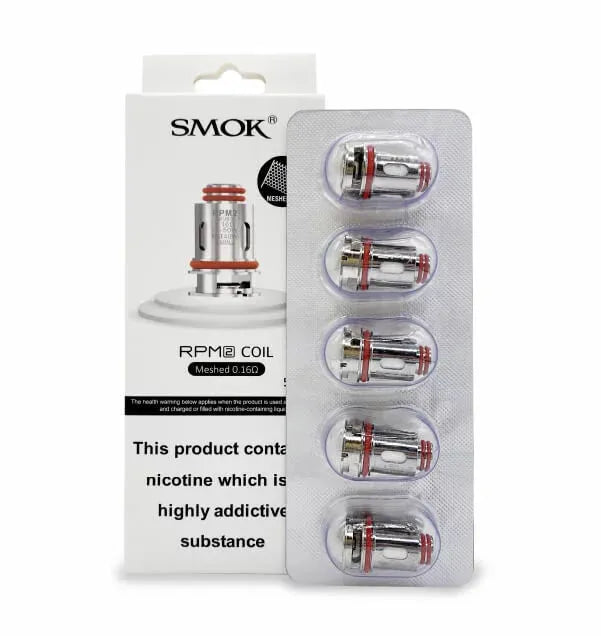 Smok RPM 2 coil packaging with five coils inside a blister pack on a white background.