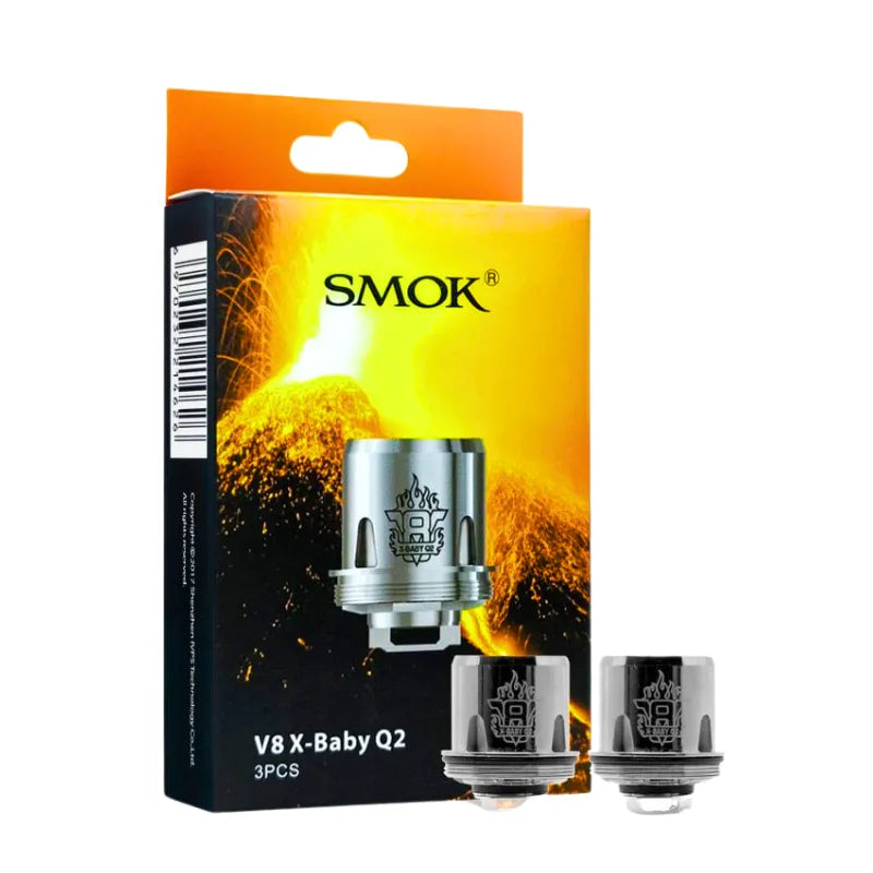 SMOK V8 X-Baby Q2 vaping coils packaging with two coils on a white background