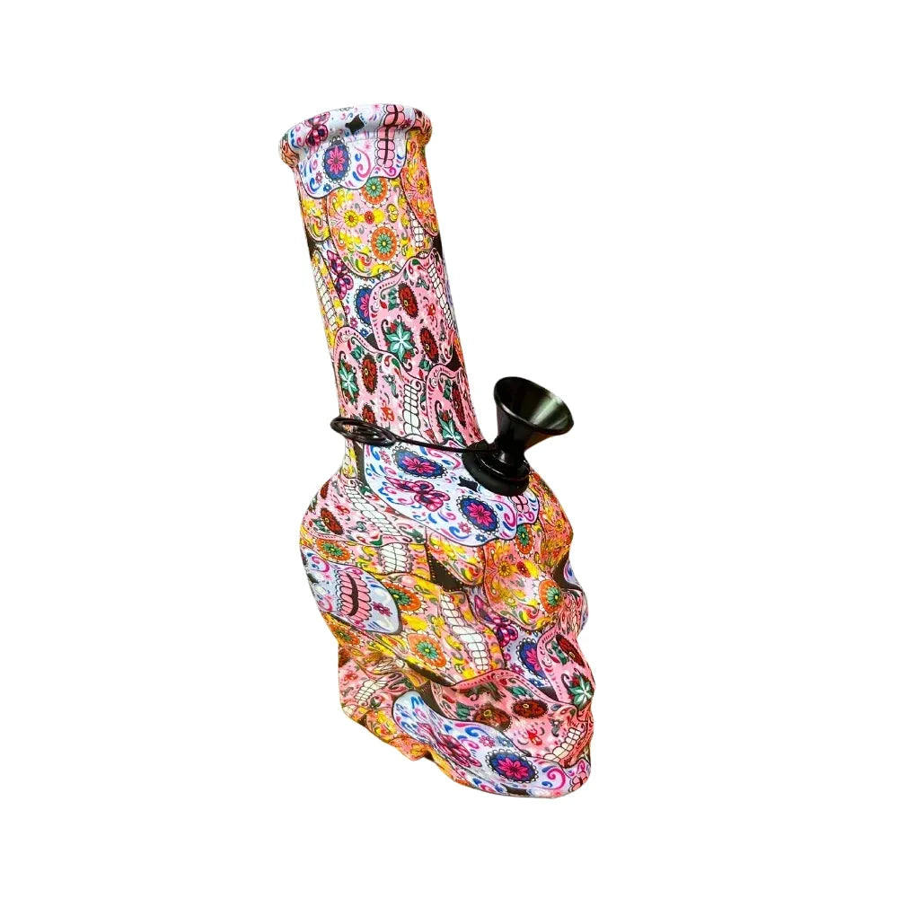 Small Colourful skull-themed waterpipe on a white background