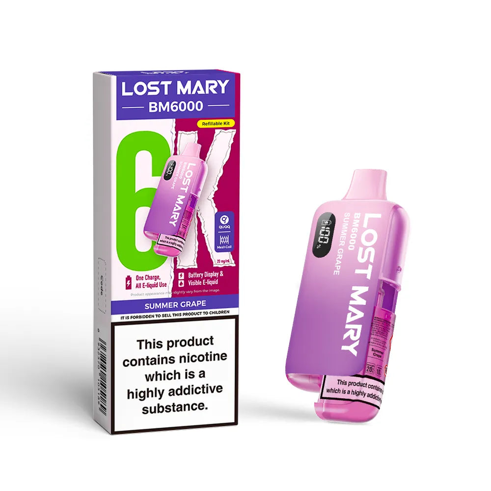Lost Mary BM6000 vape device and packaging on a white background