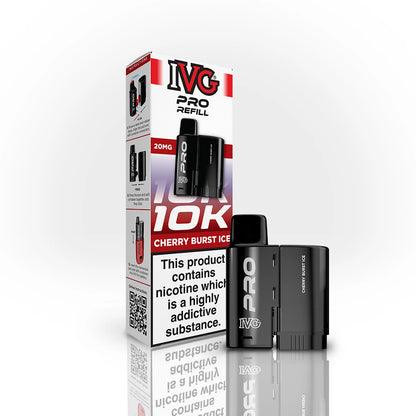 IVG Pro Refill 10K Cherry Burst Ice vape device and packaging on a white background