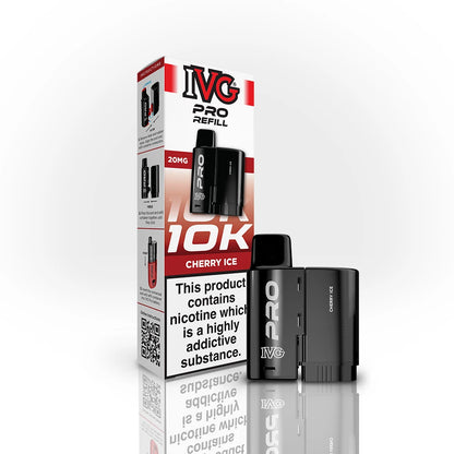IVG Pro Refill 10K Cherry Ice vape device and packaging on a white background