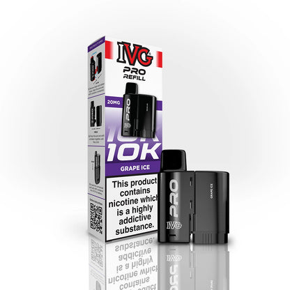 IVG Pro Refill 10K Grape Ice vape device and packaging on a white background