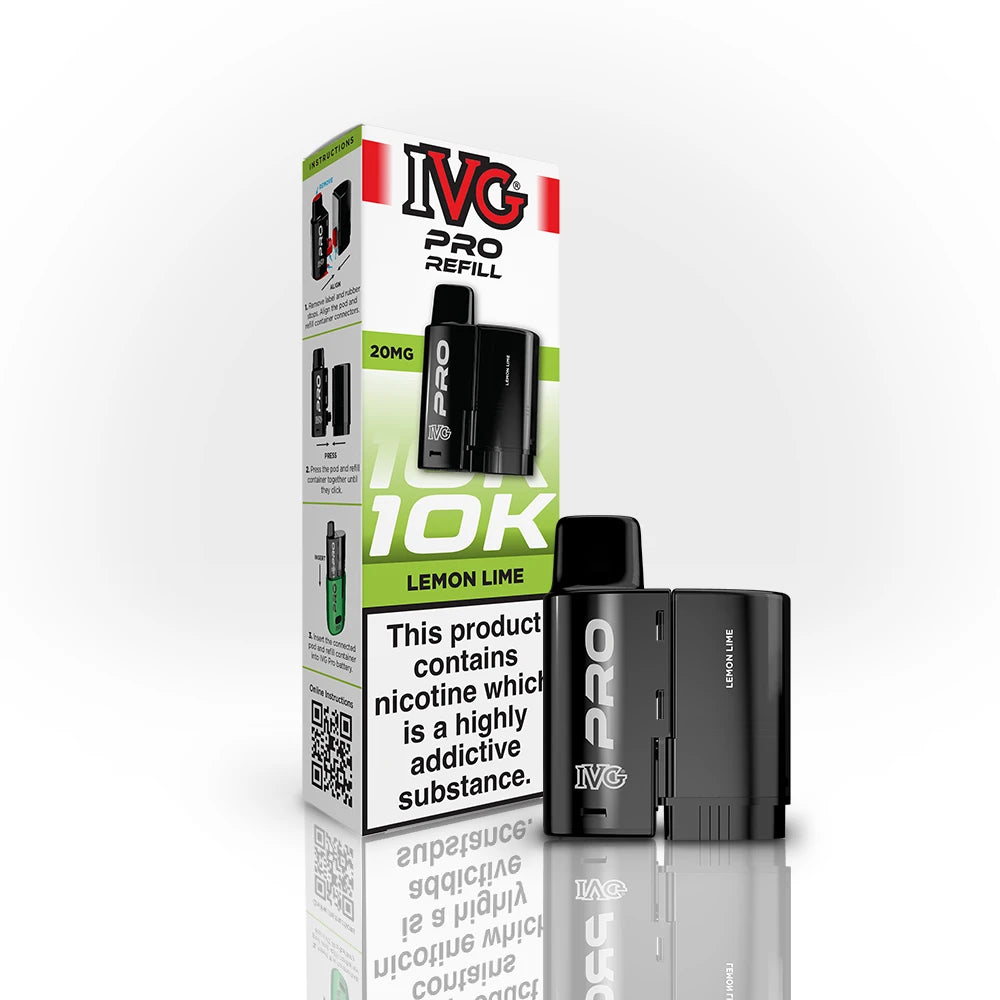 IVG Pro Refill 10K Lemon Lime vape device and packaging on a white background