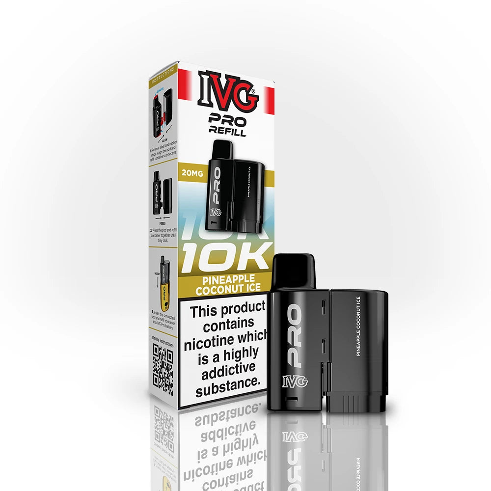 IVG Pro Refill 10K Pineapple Coconut Ice vape refill and packaging on a white background
