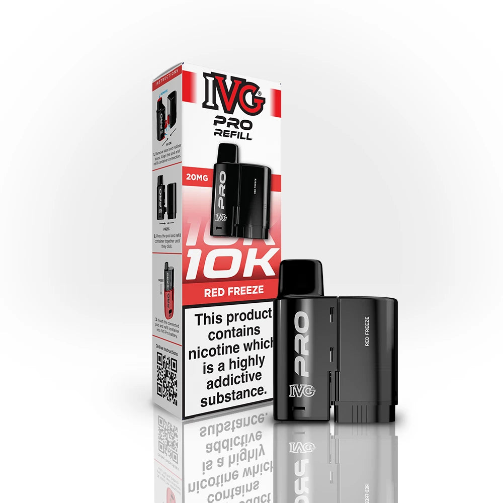 IVG Pro Refill 10K Red Freeze vape refill and packaging on a white background