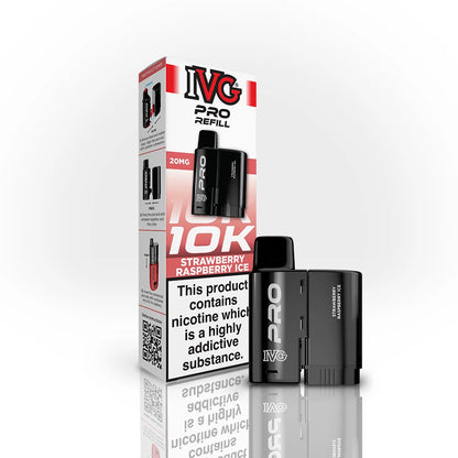 IVG Pro Refill 10K Strawberry Raspberry Ice vape refill and packaging on a white background