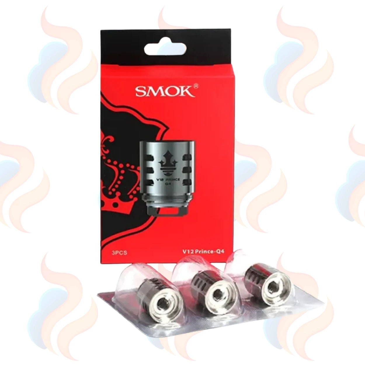 SMOK V12 Prince-Q4 vaping coil with red packaging on a white background