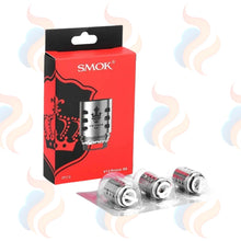 SMOK V12 X6 vape coils packaging with red box and silver coils on a white background