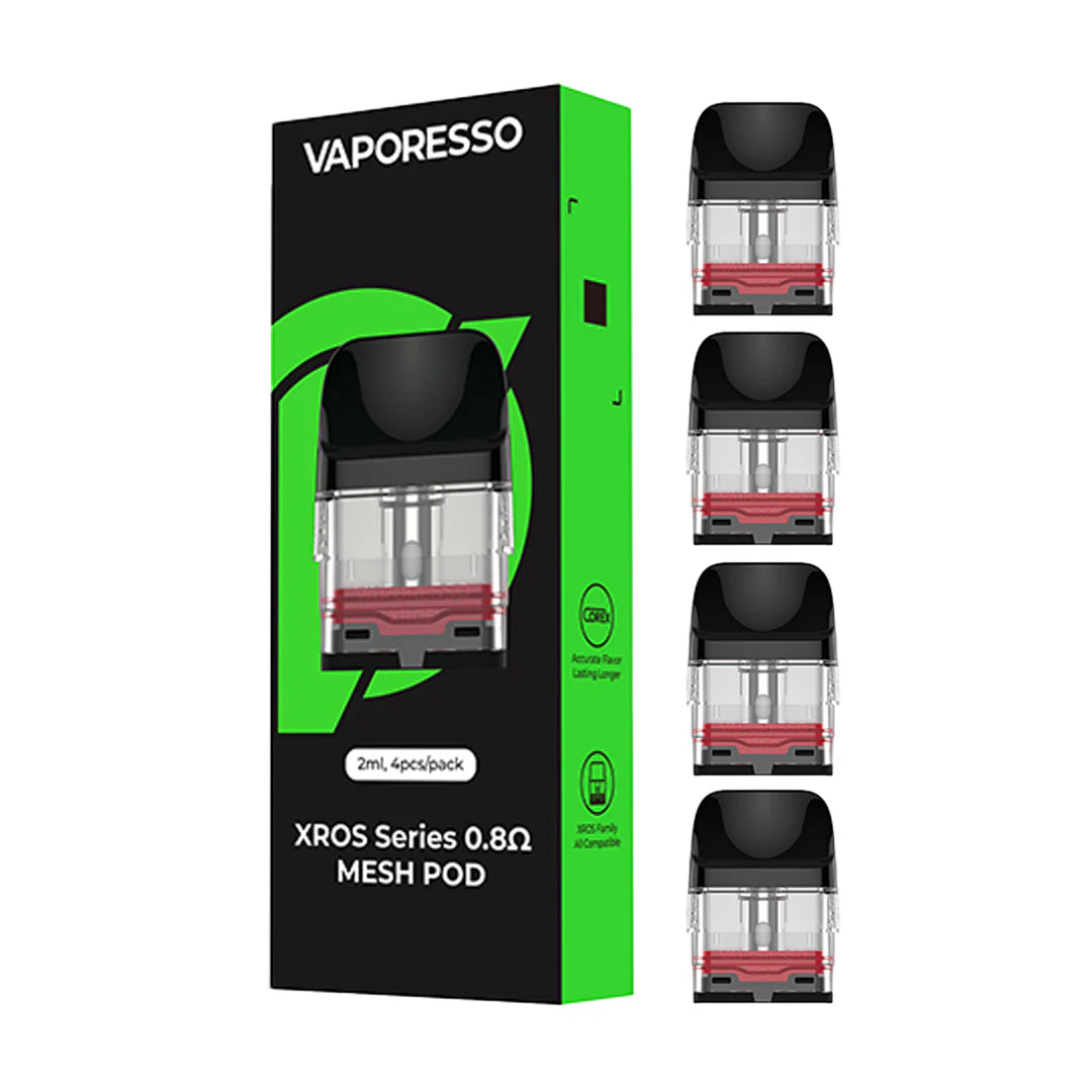 Vaporesso XROS Series vape pod packaging with green and black design.