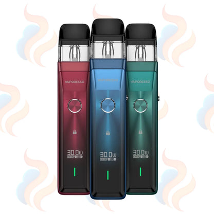 Three Vaporesso Xros Pro Vape devices on a white background with UK Vape Supply Logo
