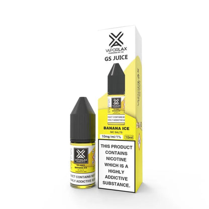 Vaporlax GS Juice Banana Ice vape juice bottle and packaging on a white background