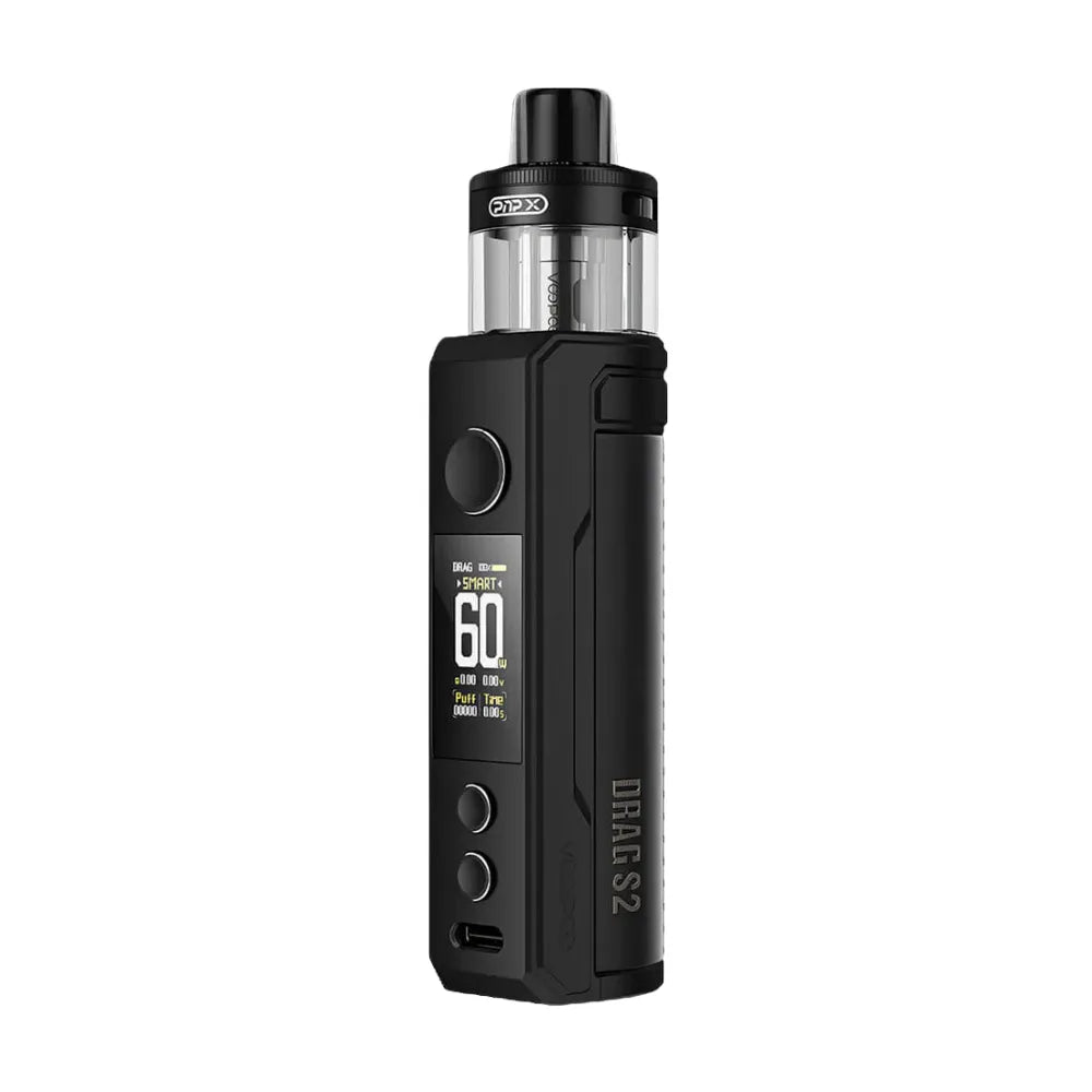 Black vape device with 'Voopoo' branding on a white background