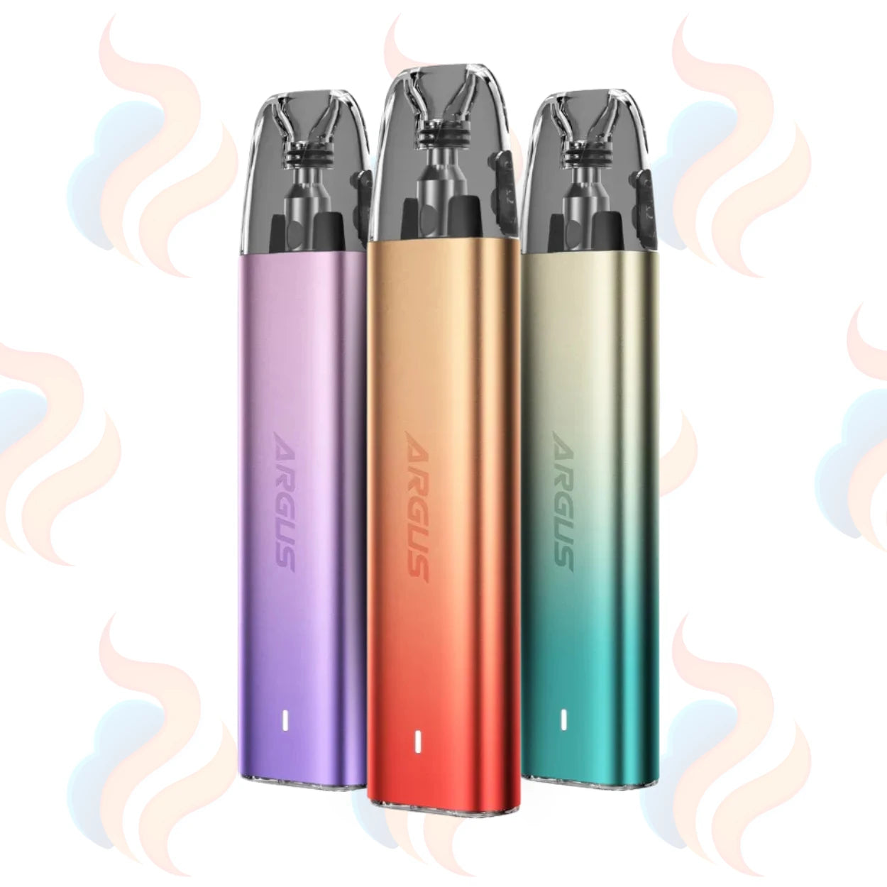 Three Voopoo Argus G2 Mini Vape devices on a white background with UK Vape Supply Logo
