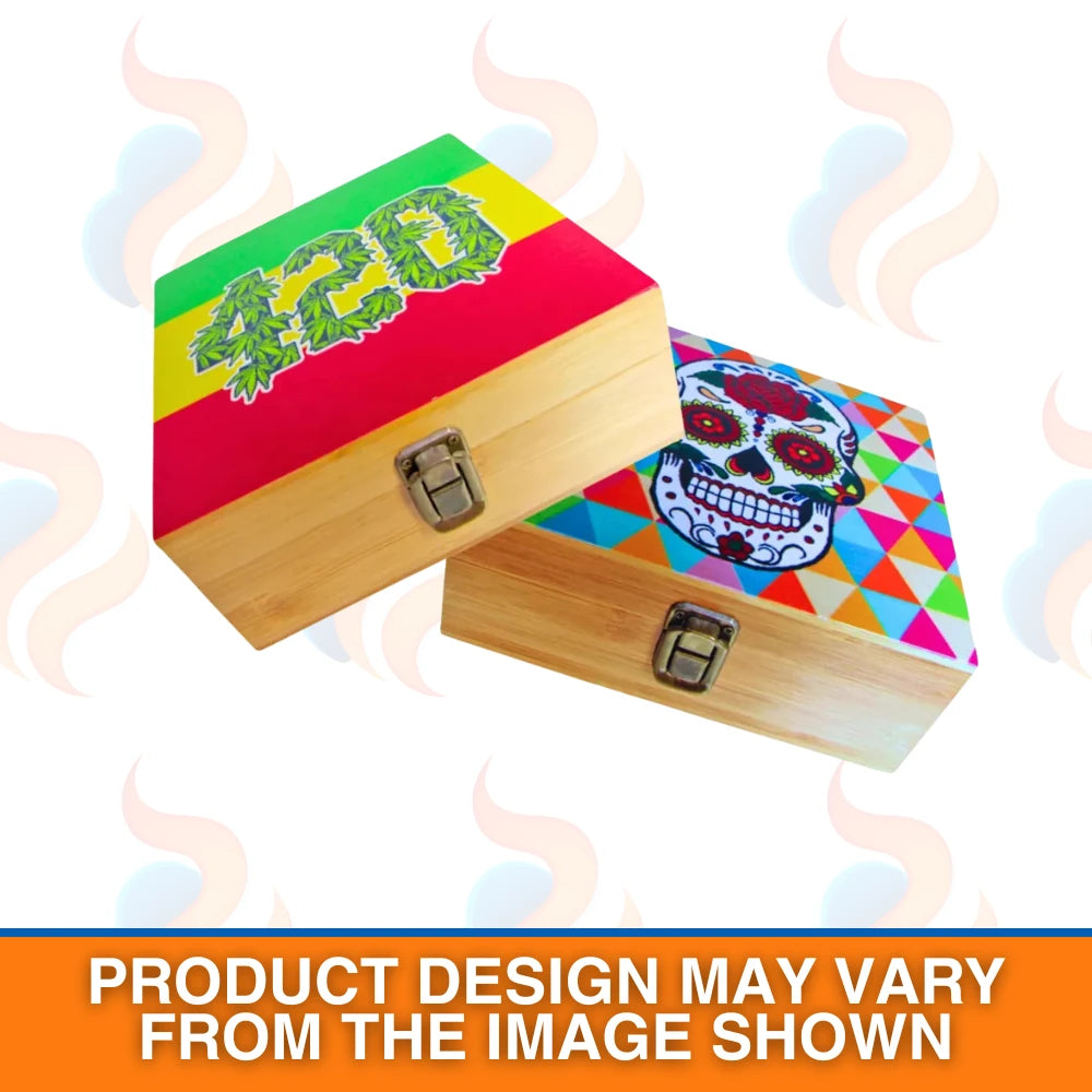 Empty Wooden Storage Boxes – 420 & Graffiti Skull Designs on a white background