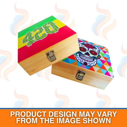 Empty Wooden Storage Boxes – 420 & Graffiti Skull Designs on a white background