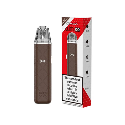 OXVA Xlim go Brown vape device with packaging on a white background