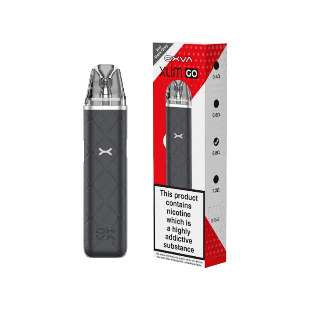 OXVA Xlim go Black vape device with Exva packaging on a white background