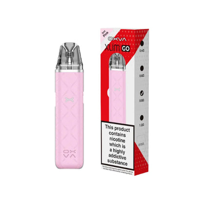 OXVA Xlim go Pink vape device with packaging on a white background
