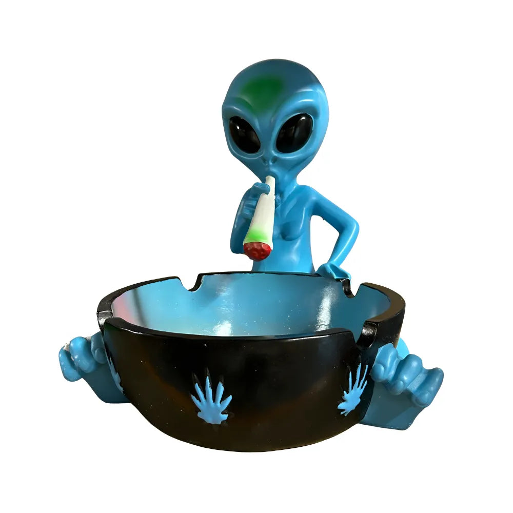 XL Ashtray - blue alien character design statue with built-in ashtray bowl