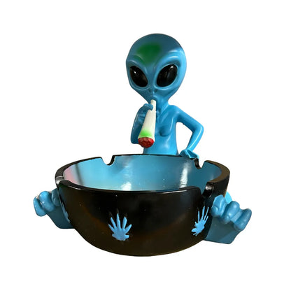 XL Ashtray - blue alien character design statue with built-in ashtray bowl