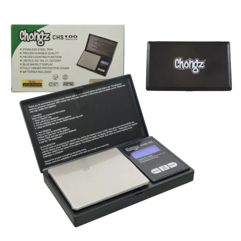 Digital pocket scale with open packaging displaying Chongz branding.