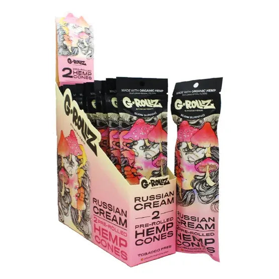G-Rollz terpene-infused hemp cones 12-pack display box - Russian Cream